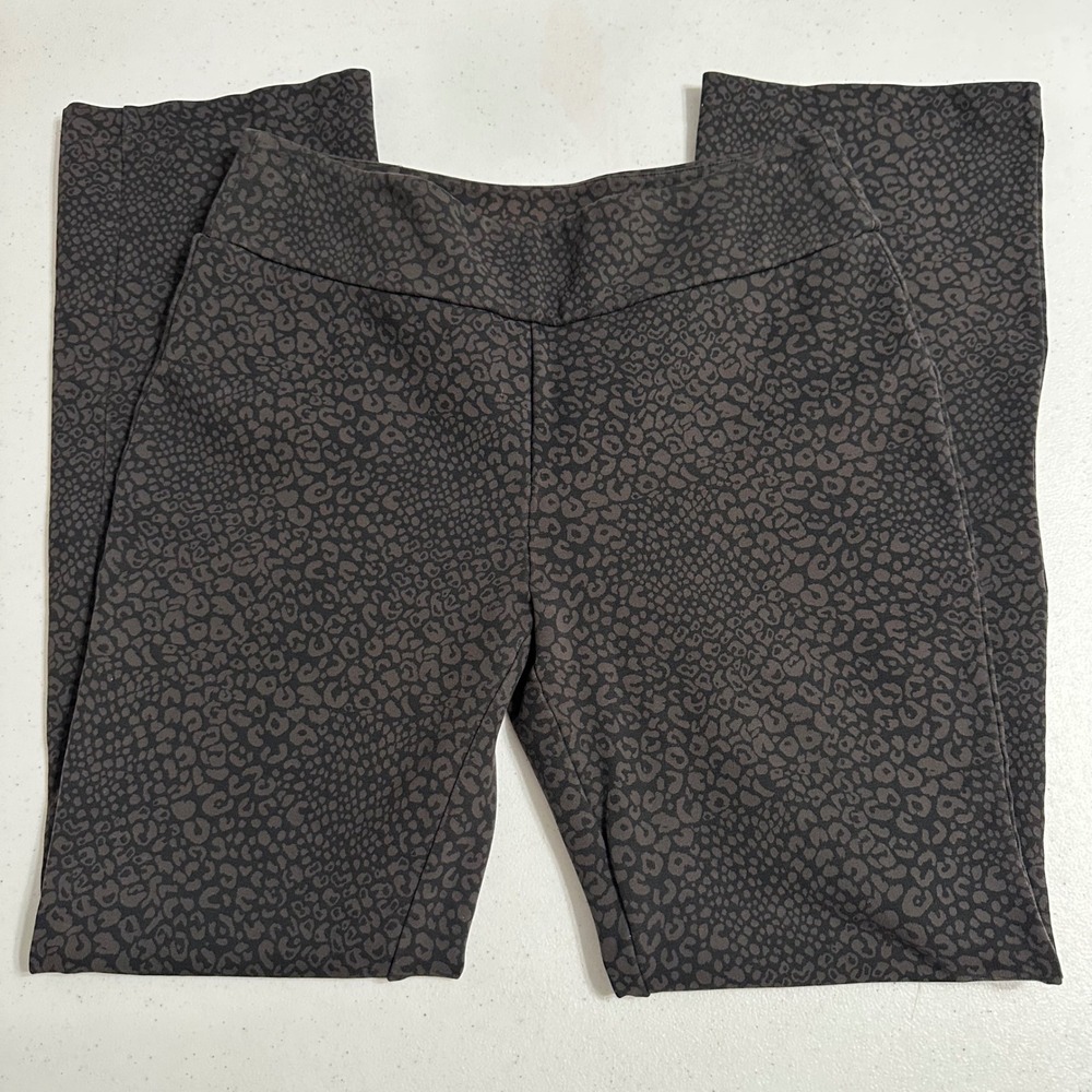 Soft Surroundings Animal Print Pull‎ On Ponte Pants Slim Leg Gray Neutral S